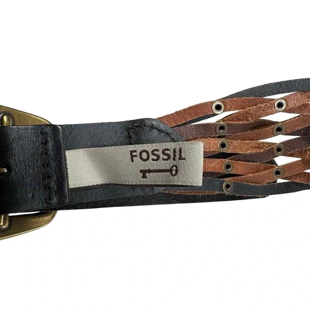 Fossil Genuine Leather Woven Studded Belt, Size Small